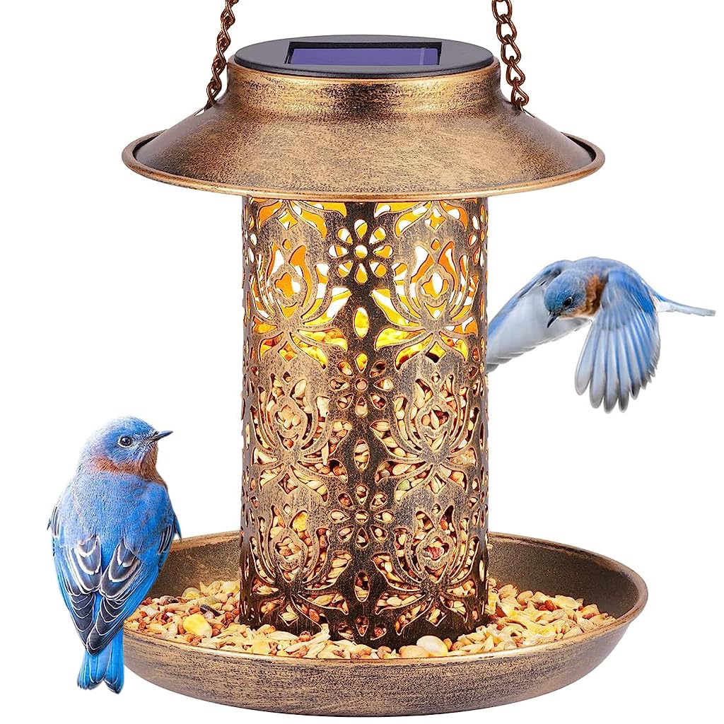 HASTHIP Solar Bird Feeder Garden Bird Feeder Lantern Outdoor Waterproof Hanging Bird Feeder Metal Hollowed Out Warm Light Bird Feeder for Garden, Patio HASTHIP Solar Bird Feeder Garden Bird Feeder Lantern Outdoor Waterproof Hanging Bird Feeder Metal Hollowed Out Warm Light Bird Feeder for Garden, Patio